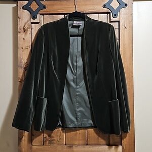 TAN-JAY Vintage Green Velvet Cotton/Rayon Blazer Size 10W/Medium